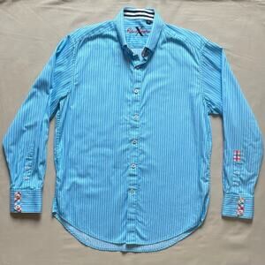 Robert Graham Blue and White Striped Long Sleeve Button Down Shirt Size Large